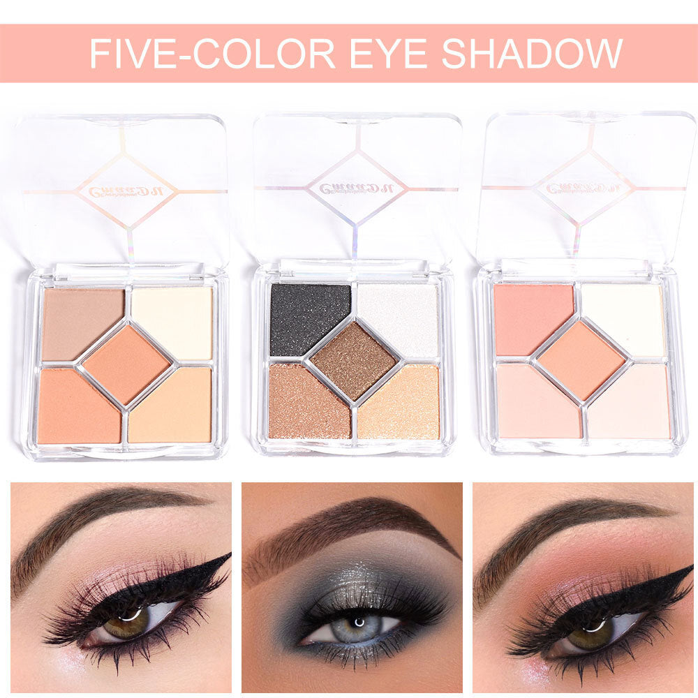 5-Color Eye Shadow Palette - Matte & Shimmer, Blendable, No Fallout Eyeshadow