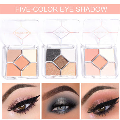 5-Color Eye Shadow Palette - Matte & Shimmer, Blendable, No Fallout Eyeshadow
