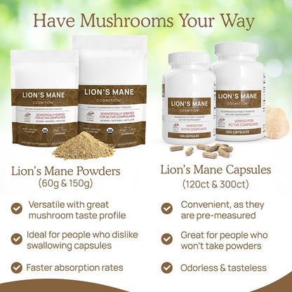 Organic Lions Mane Capsules for Cognitive Function Nerve Health 120 Count