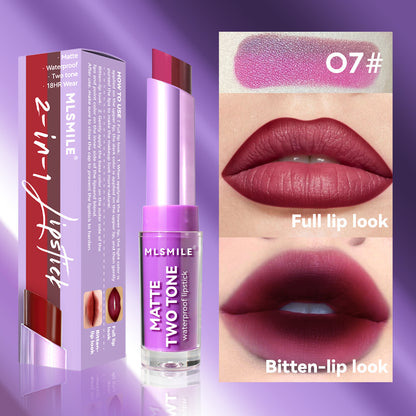 Lip Gloss Two-color Matte Lip Glaze Velvet Lipstick Waterproof Non-Stick Cup