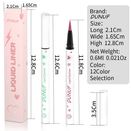 12-Color Liquid Eyeliner - Waterproof, Quick-Dry, Smudge-Proof Makeup for Women