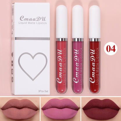 3pcs Matte Liquid Lipstick Set Transfer Proof Long Lasting Non-Sticky Lip Gloss