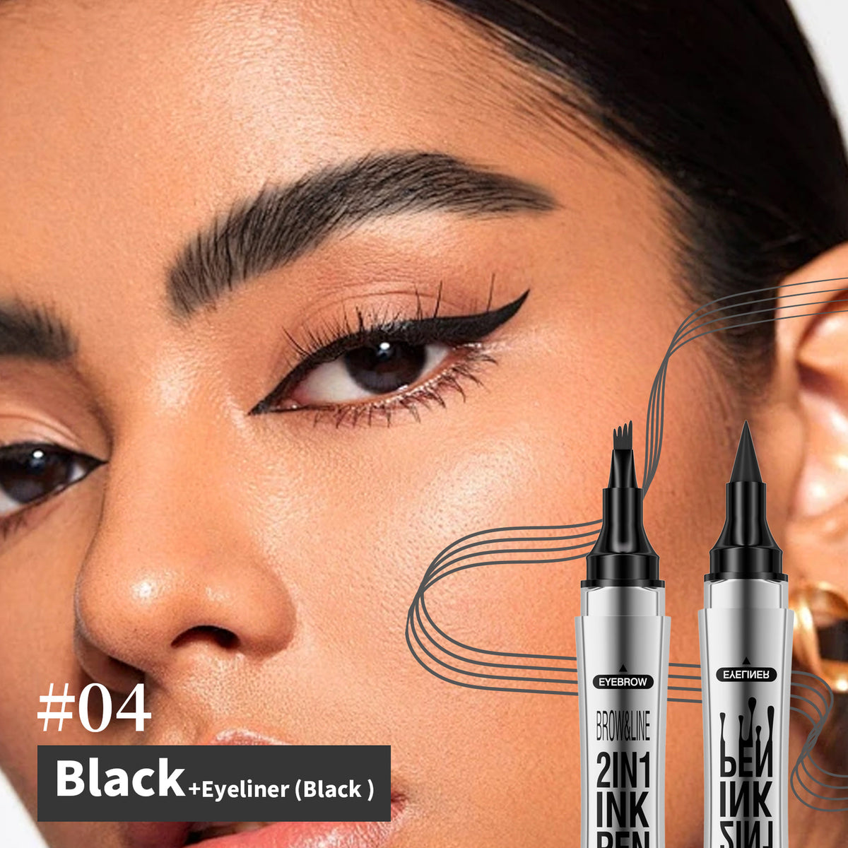 2in1 4 Forked Eyebrow Liner Brow Pen Eyeliner - Real Hair Strokes, Waterproof