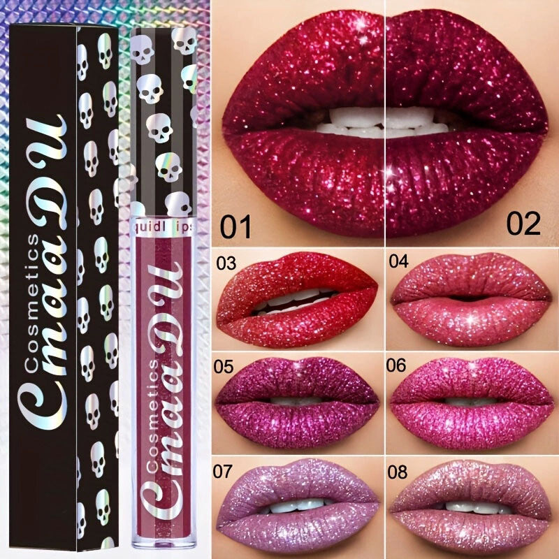 Laser Skull Lip Gloss - Metallic Shimmer, Glitter Lipstick, Party Makeup Purple