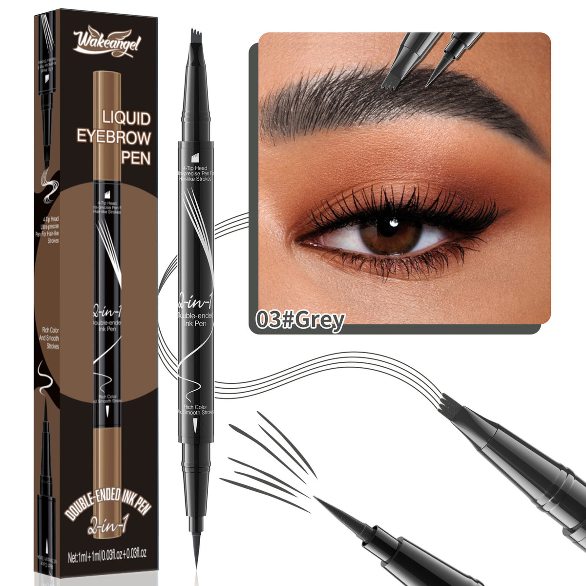 4 Forked Tip Eyebrow Liner Eyes Makeup for Women Waterproof No Fading