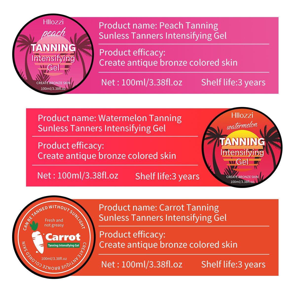 Carrot Watermelon Peach Self-Tanning Gel - Waterproof, Long-Lasting Bronze