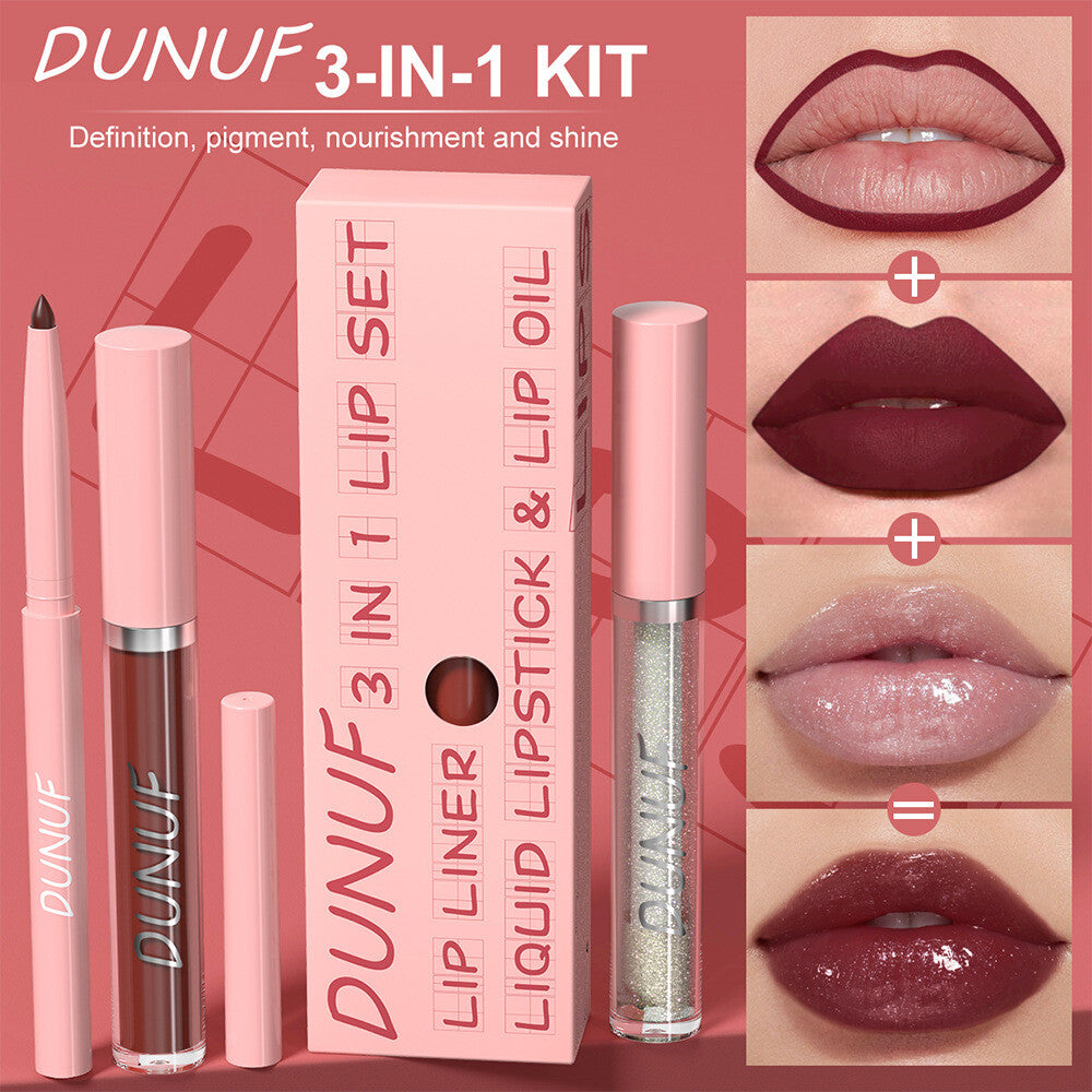 3-in-1 Lip Liner + Lips Gloss + Lip Oil 💄 Matte & Shimmer 🌸 Long Lasting