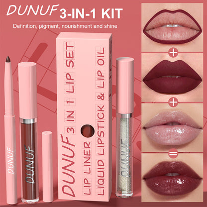 3-in-1 Lip Liner + Lips Gloss + Lip Oil 💄 Matte & Shimmer 🌸 Long Lasting