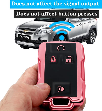 Chevy key fob cover, TPU, 4-btn, fits GMC/Chevy models, red, w/keychain.
