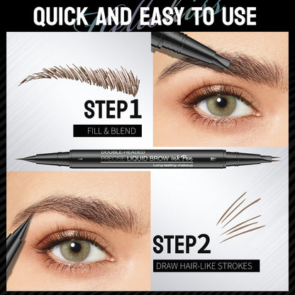 Double-Ended Forked Brow Pen Eyebrow Liner Waterproof SmudgeProof Eyes Makeup
