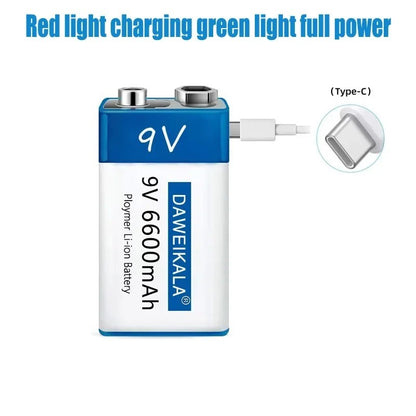 9V 6600mAh Li-ion Battery USB Rechargeable with TEYT-C Port Fast Charging