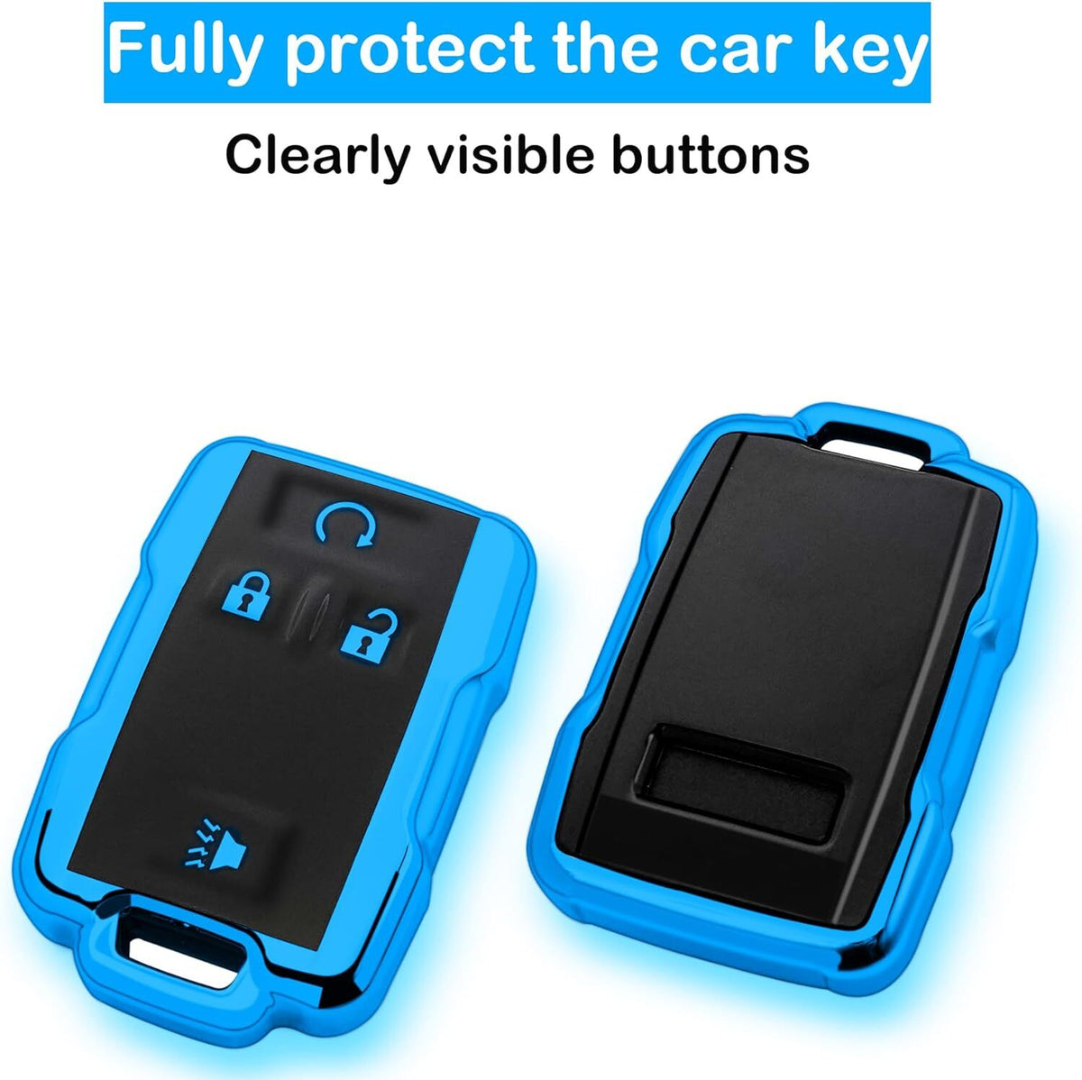 Chevy key fob cover, TPU, 4-btn, fits GMC/Chevy models, red, w/keychain.