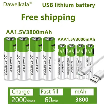 1.5V USB Rechargeable AA AAA Lithium Batteries 3000mAh- 3800mAh