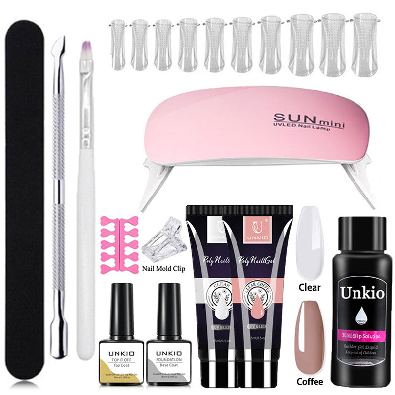 Poly Nail Gel Set with Nail Art Tool Kit LED Lamp full Manicure Quick Extension