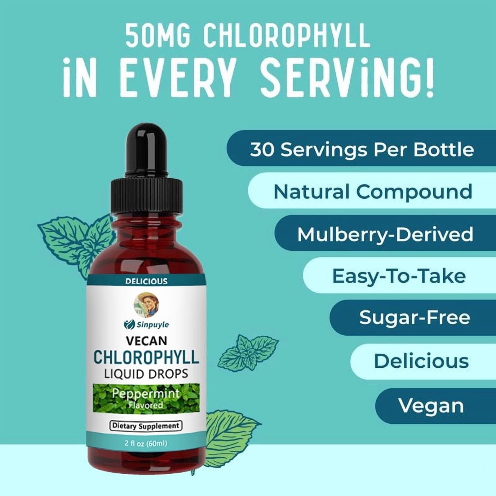 Sinpuyle Vegan Chlorophyll Liquid Drops,Peppermint Flavored,1Bottle 2fl oz 60ml
