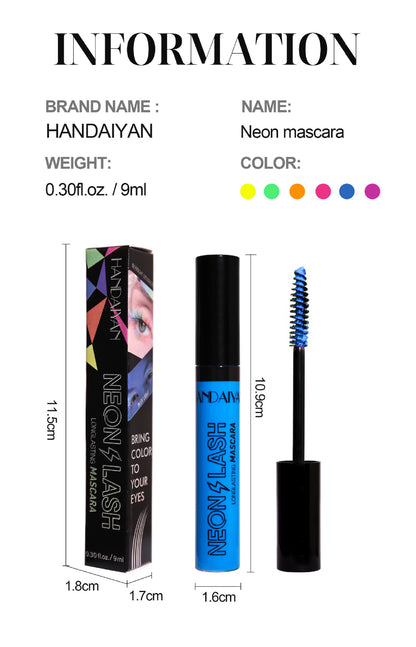 6-Color Fluorescent Mascara - Waterproof, Smudge-Proof, Halloween Eye Makeup