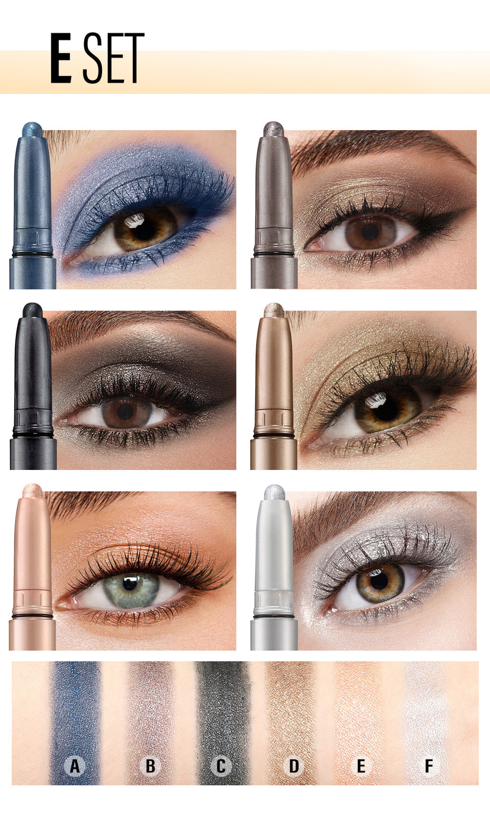 Eyeshadow Pencil 6pcs/Set - Matte & Shimmer, Quick Blend Waterproof Long Lasting