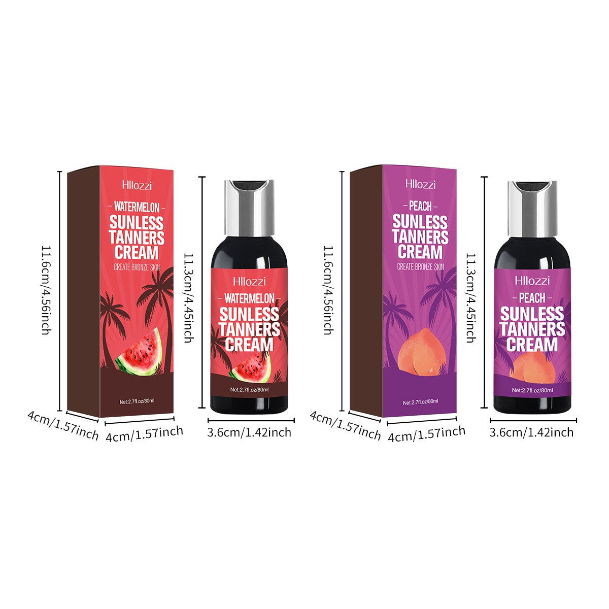 Peach & Watermelon Self-Tanning Lotion - Sunless Bronzer, Hydrating Dark Tan
