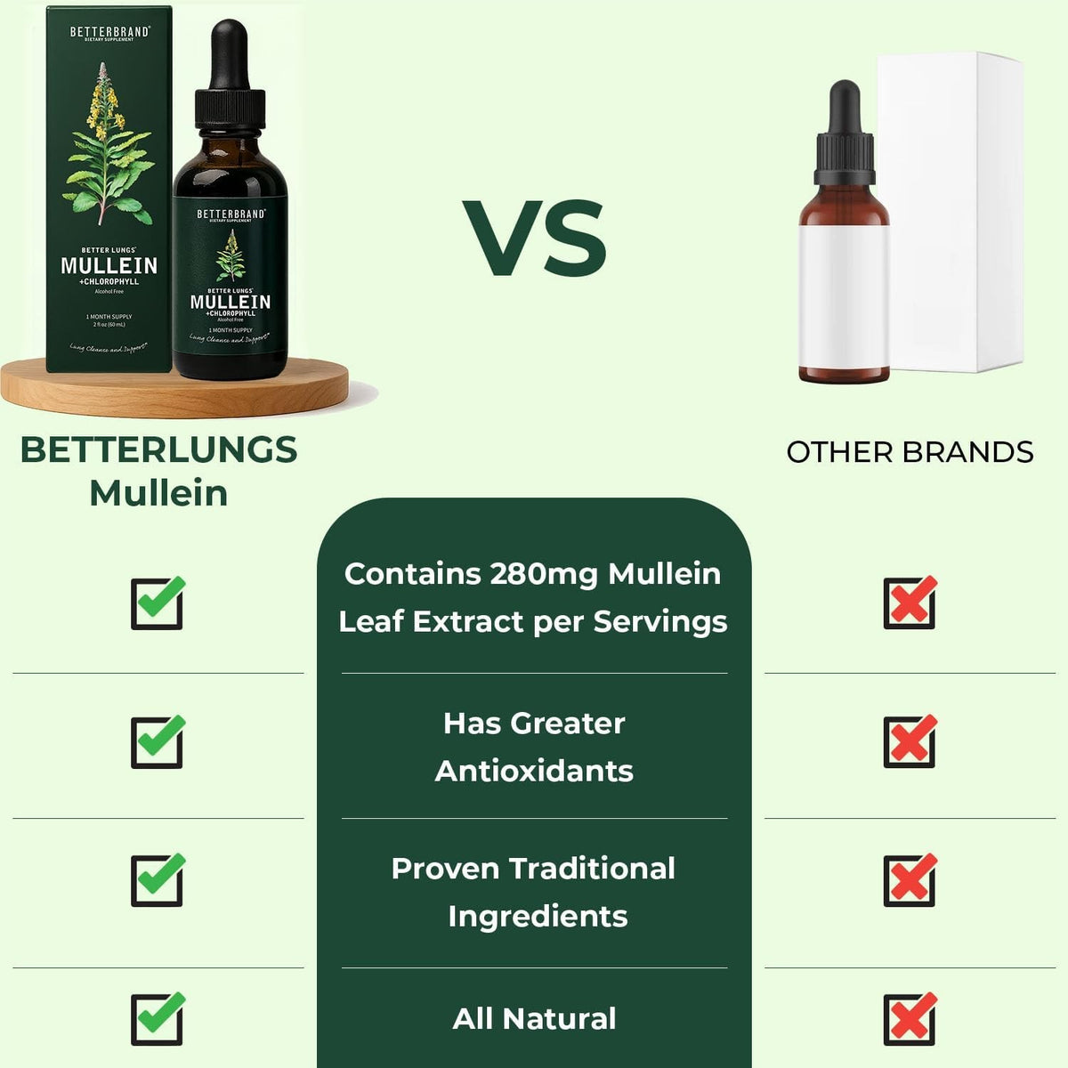 Betterbrand Mullein & Chlorophyll Drops for Lung Detox & Respiratory Support
