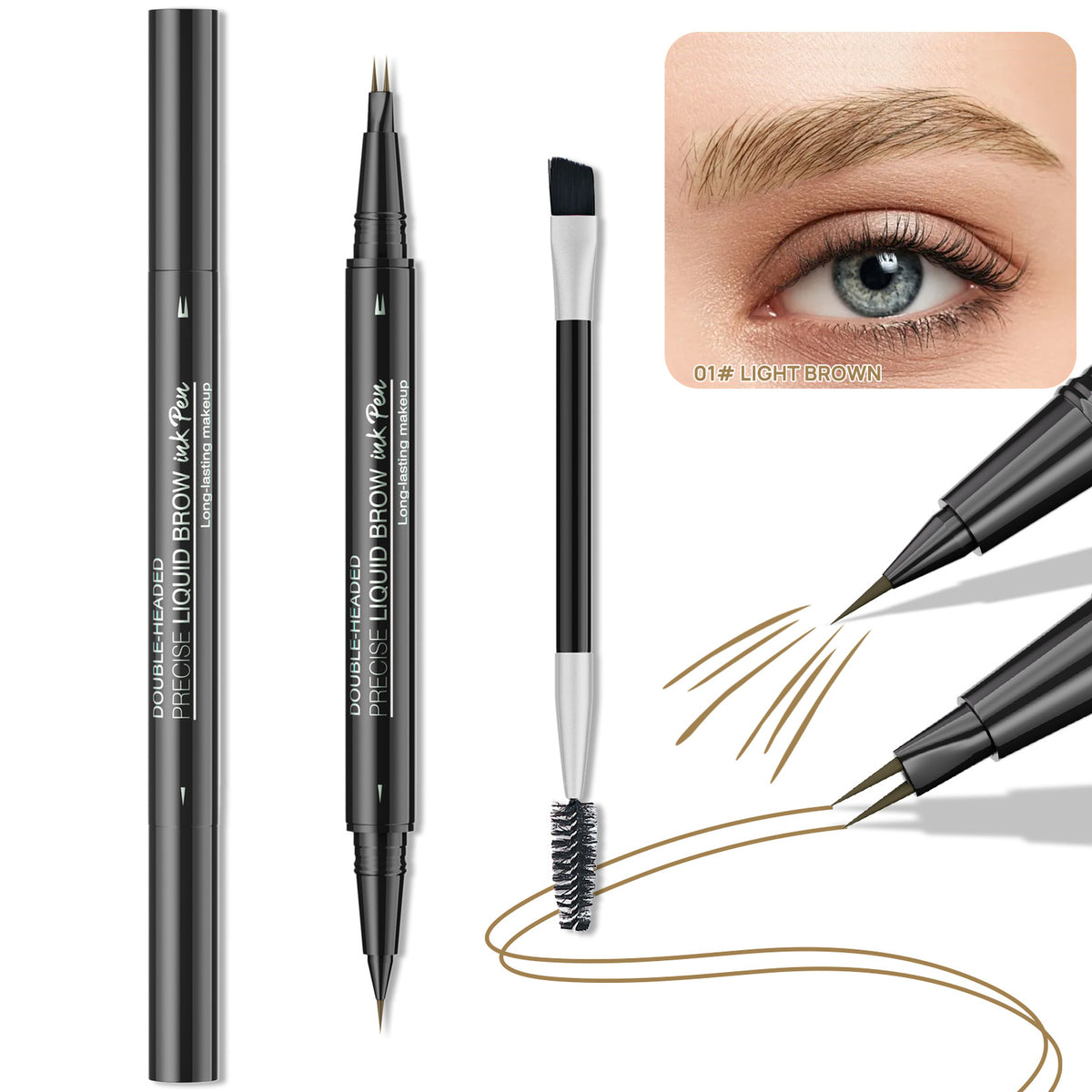 Double-Ended Forked Brow Pen Eyebrow Liner Waterproof SmudgeProof Eyes Makeup