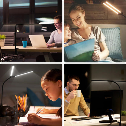 LED Desk Lamp Adjustable Gooseneck Dual Head Clip-On Eye Protection Study Light