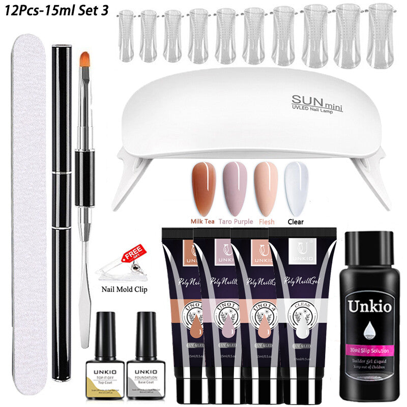 Poly Nail Gel Set 6W LED Lamp Full Manicure Quick Extension Nails Building Tool