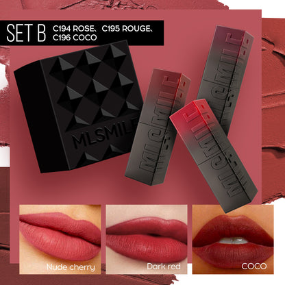3Colors/set Matte Velvet Lip Gloss Non-Stick Cup Waterproof Red Lipstick Makeup