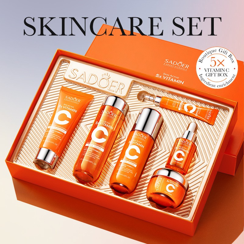 5X Vitamin C Brightening Skincare Gift Set Cleanser Toner Lotion Serum Cream