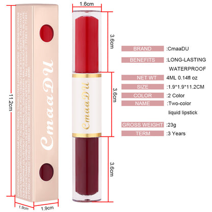 2-in-1 Double Ended Matte Lip Gloss Lipstick - Long Lasting, Waterproof