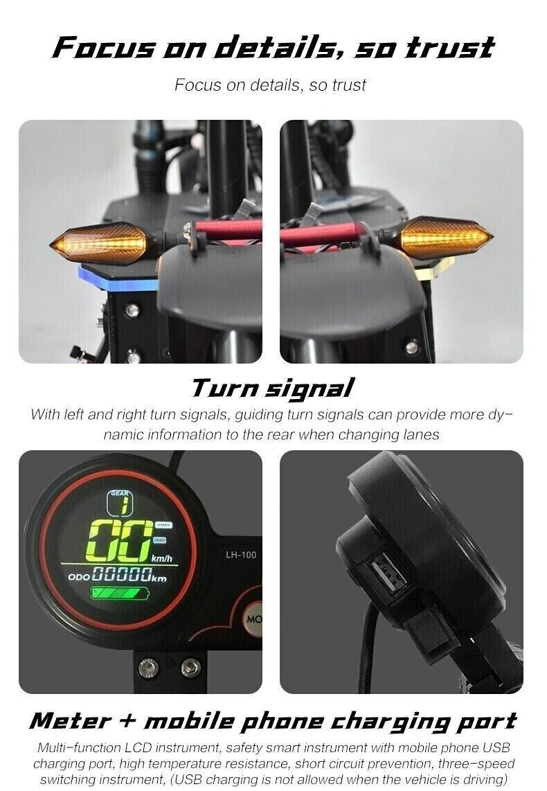 Folding Off-Road 11" Electric Scooters For Adults with Seat Dual Motor 80KM/H