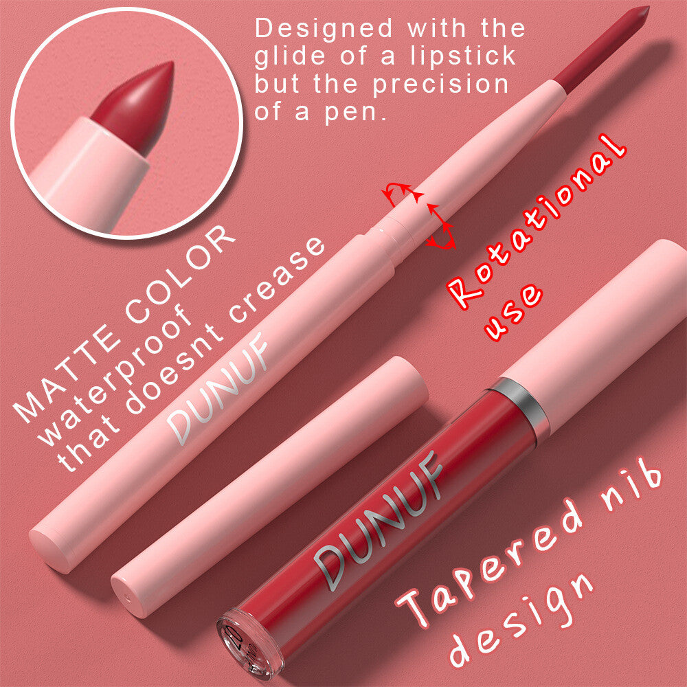 2-in-1 Lip Liner & Lipstick – Velvet Matte, Waterproof, Long Lasting Lip Gloss