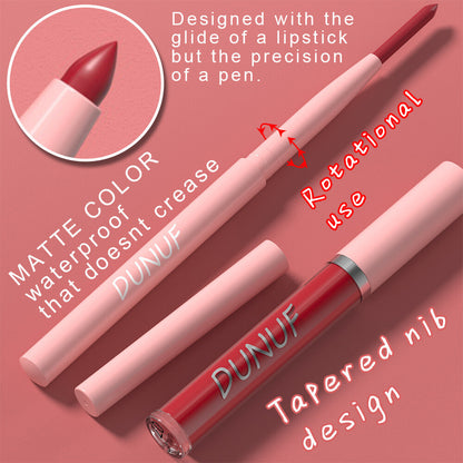 2-in-1 Lip Liner & Lipstick – Velvet Matte, Waterproof, Long Lasting Lip Gloss
