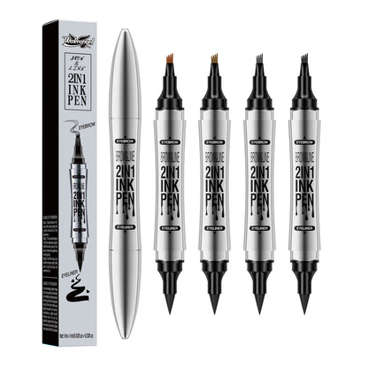 2in1 4 Forked Eyebrow Liner Brow Pen Eyeliner - Real Hair Strokes, Waterproof