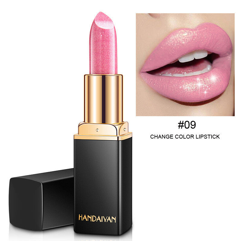 Color-Changing Pearl Lipstick Glitter Shine Metallic Gold Plated Waterproof