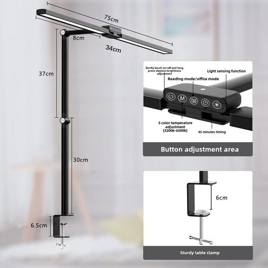 LED Desk Lamp Eye-Care Foldable Dual Head Clip-On Study Light for Reading & Work