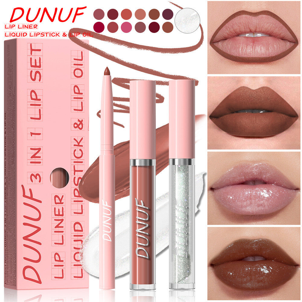 3-in-1 Lip Liner + Lips Gloss + Lip Oil 💄 Matte & Shimmer 🌸 Long Lasting