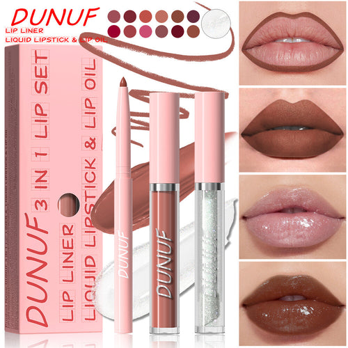 3-in-1 Lip Liner + Lips Gloss + Lip Oil 💄 Matte & Shimmer 🌸 Long Lasting