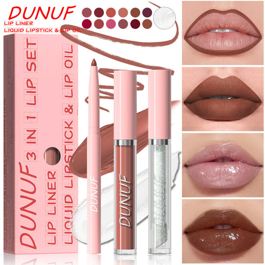 3-in-1 Lip Liner + Lips Gloss + Lip Oil 💄 Matte & Shimmer 🌸 Long Lasting