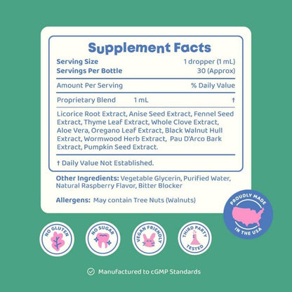 Kids Herbal Digestive Drops with Black Walnut Extract, Alcohol-Free & Raspberry