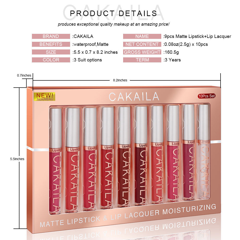 10 Colors Velvet Matte Liquid Lipstick Waterproof Non-Stick Lip Gloss Gift Set