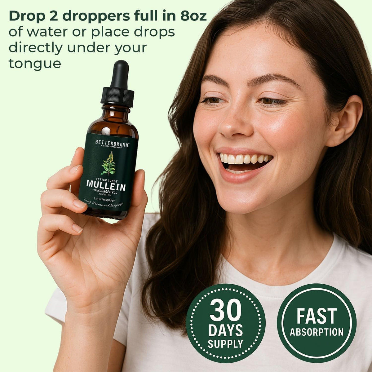 Betterbrand Mullein & Chlorophyll Drops for Lung Detox & Respiratory Support
