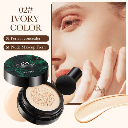 Mushroom CC Cream Color Correcting Concealer Contour Cushion BB, Oil-Free