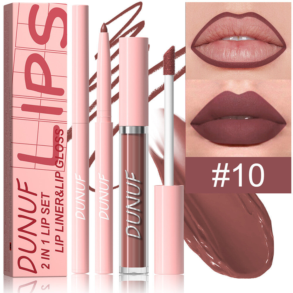 2-in-1 Lip Liner & Lipstick – Velvet Matte, Waterproof, Long Lasting Lip Gloss