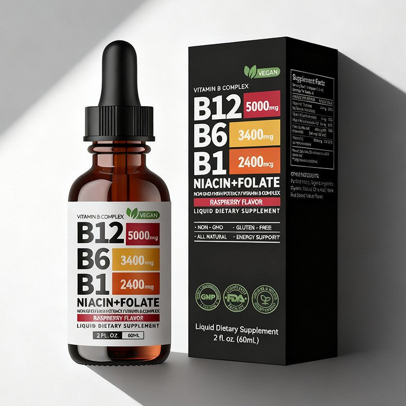 Complete B Complex Liquid Supplement with B12 5000mcg B6 Cellular Energy Health
