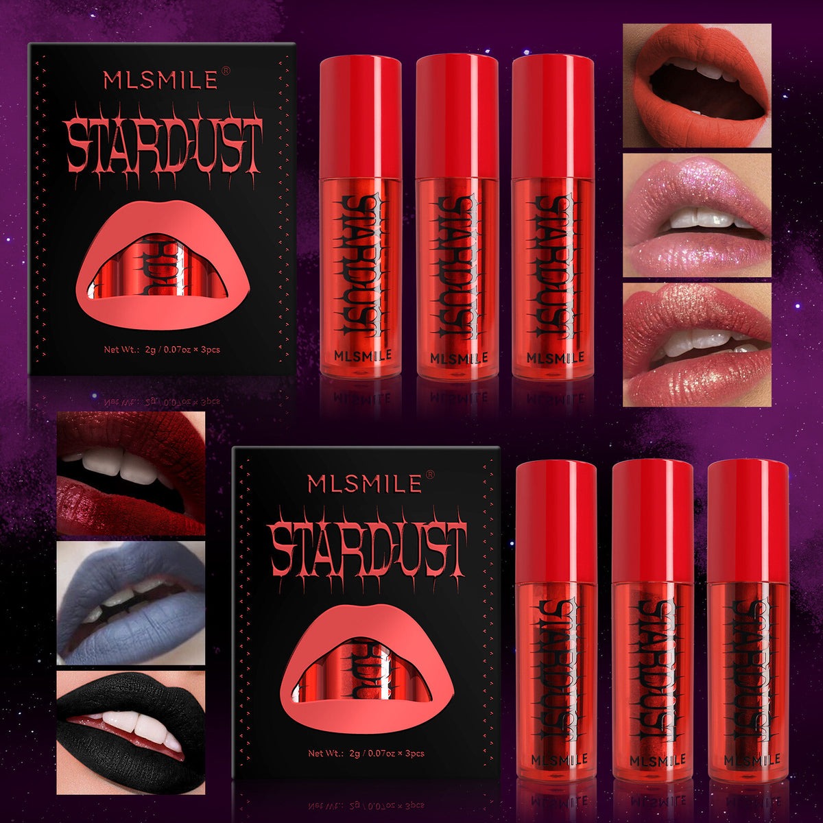 3pc/box Iridescent Lip Gloss Set Velvet Matte Pearl Shine Lipstick for women