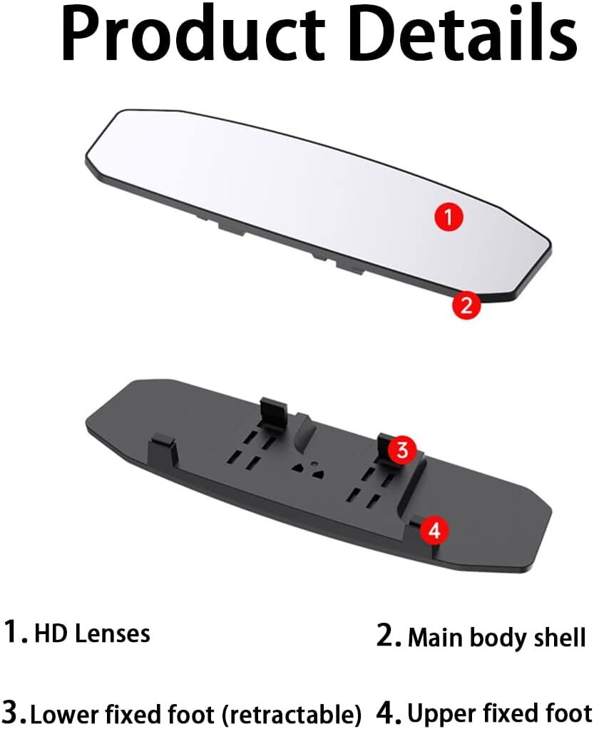 Car Rear View Mirror 12Inch HD Wide Angle Extended Curved Mirror Convex Rearview