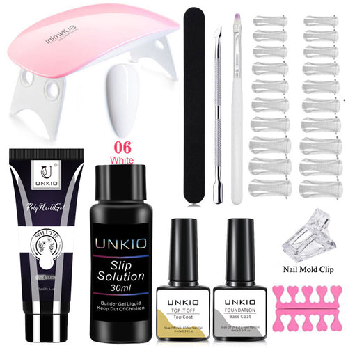 Poly Nail Gel Kit French Nails with Tool Set 6W LED Lamp for Manicure Extension