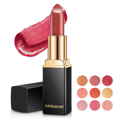 Color-Changing Pearl Lipstick Glitter Shine Metallic Gold Plated Waterproof