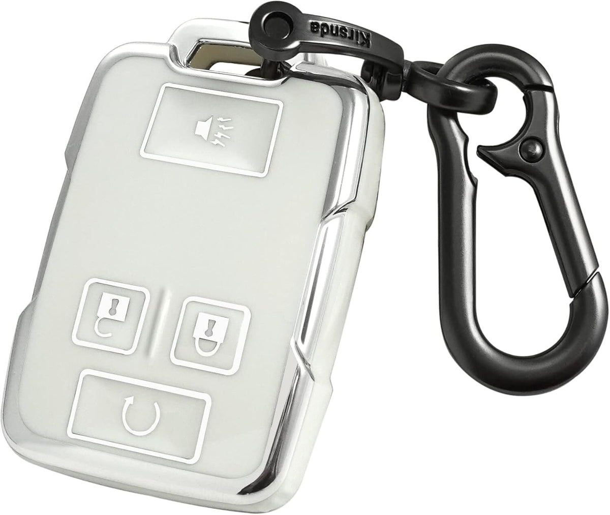 Chevy key fob cover, TPU, 4-btn, fits GMC/Chevy models, red, w/keychain.