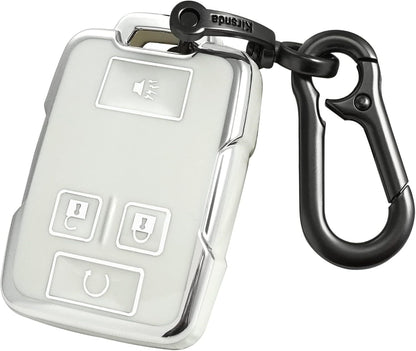 Chevy key fob cover, TPU, 4-btn, fits GMC/Chevy models, red, w/keychain.